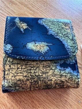 Patricia Nash Astra Greek Map Bifold Leather RFID Protected Wallet Compact size